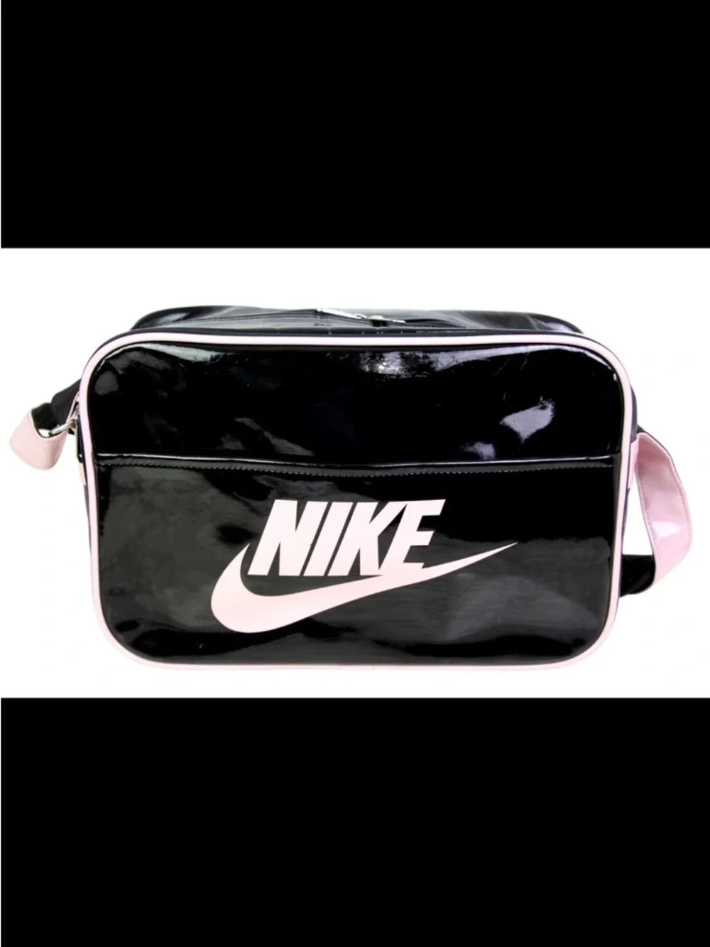 Nike Black Patent Crossbody Bag with Light Pink Trim